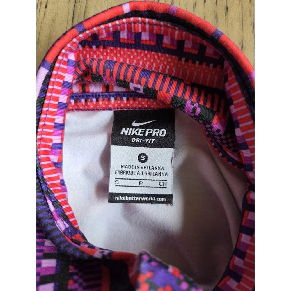 Nike Pro Dri-Fit Pullover 1/2 Zip Up Womens Pink Purple Geometric Top Small